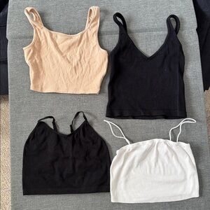 Womens Set of Four Crop Tops in Black, Tan, and White. All Size S